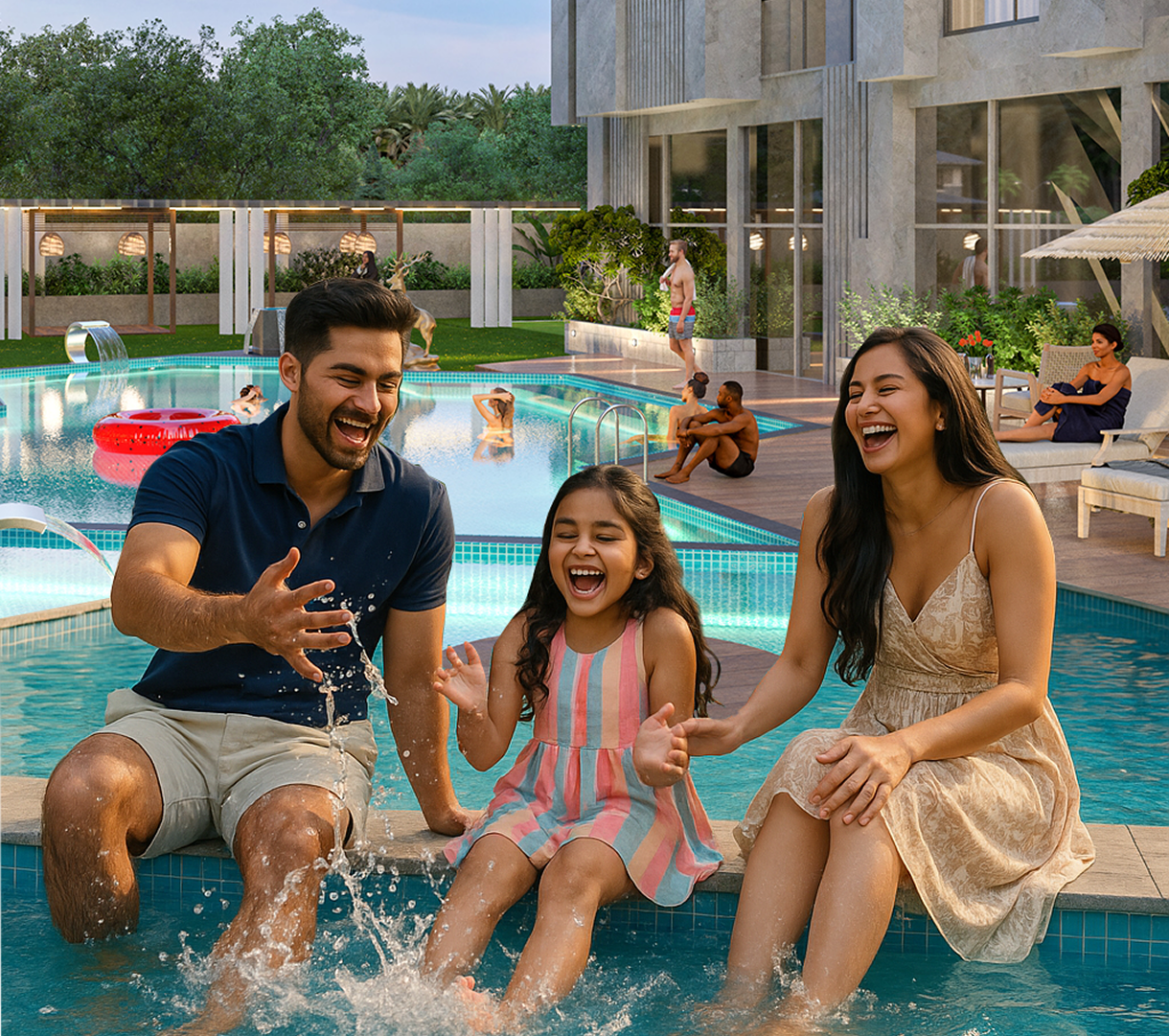 Family by Pool